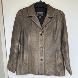 Vintage Y2K American Eagle Leather Jacket XL Distressed Western Yoke Blazer Coat